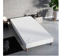 Sommier Tapissier FIRST 90x190 cm, 12 lattes pin massif, pieds offerts, hauteur 30 cm, fabrication française, tissu anti-acariens