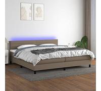 Sommier Tapissier Letto con Materasso a Molle Insacchettate e LED Taupe 200x200 cm Telaio in Tessuto, Testiera Regolabile, Comodo Lettone per Camera da Letto con Luci Colorate USB, 203x200x78-88 cm