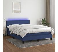Sommier tapissier letto matrimoniale con materasso a molle insacchettate e LED RGB 140x190 cm, struttura in tessuto blu con testiera regolabile, inclusi topper e strisce luminose USB IP65