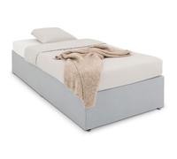 IDIMEX Sommier tapissier Maya 90 x 190 cm Structure en Bois et revêtement en Tissu Gris, Cadre de lit avec Pieds et sommier à Lattes pour 1 Personne