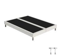 Sommier tapissier + pieds SR15 beige 2x90x200 Lattes bois massif - H.15 cm Beige