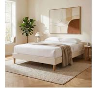 IDIMEX Sommier tapissier QUIMPER 140 x 190 cm Structure en Bois et revêtement en Tissu Blanc crème, Cadre de lit avec Pieds et sommier à Lattes déhoussable pour 2 Personnes