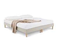 Sommier tapissier RENNES 180 x 200 cm structure en bois et revêtement en tissu beige, cadre de lit avec pieds