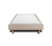 Sommier Tapissier Tissu Beige brun 90x200 H35cm Sommeil de plomb - Sommier en bois massif avec Pieds bois cones 15 cm