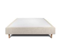 Sommier Tapissier Tissu Beige clair 140x190 H35cm Sommeil de plomb - Sommier en bois massif avec Pieds bois cones 15 cm