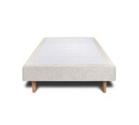 Sommier Tapissier Tissu Beige clair 90x200 H35cm Sommeil de plomb - Sommier en bois massif avec Pieds bois cones 15 cm