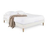 IDIMEX Sommier tapissier VANNES 120 x 190 cm Structure en Bois et revêtement en Tissu Blanc crème, Cadre de lit avec Pieds et sommier à Lattes pour 1 Personne