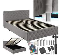 SOMMIER - TECTAKE - Lit capitonné avec bandes LED et espace de rangement 140x200 - Gris foncé