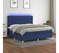 Sommier Tissu Bleu 180x200 cm avec Matelas à Ressorts Ensachés et Tête de Lit Réglable, Cadre de Lit LED pour Chambre Adulte, Ensemble Literie Confortable et Moderne avec Surmatelas