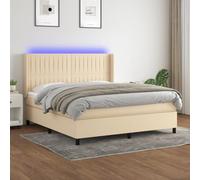 Sommier Tissu Crème 180x200 cm avec Matelas à Ressorts Ensachés et Tête de Lit Réglable, Cadre de Lit LED pour Chambre à Coucher, Ensemble Literie Confortable et Moderne