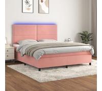 Sommier Velours Rose avec Matelas à Ressorts Ensachés et Éclairage LED Réglable, Cadre de Lit 160x200 cm pour Chambre Adulte Chambre d‘Amis, Confort et Design Moderne