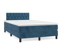 Sommier with LED Mattress 120x190 cm Dark Blue Velvet Bed Frame with Adjustable Headboard and Pocket Spring Mattress for Modern Bedroom and Guest Room