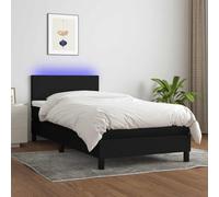 Sommiero Completo Con letto a LED, materasso a Molle insacchettate e Topper 100x200 cm, struttura in Tessuto Nero Con testiera regolabile, illuminazione a Strip RGB USB 5V, letto per camere Moderne