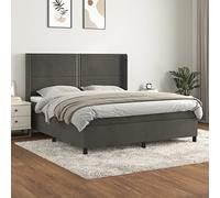 Sommiero Letto con Materasso e Topper Grigio Scuro 160x200cm Letto Matrimoniale con Testiera Regolabile in Velours Struttura in Legno Massello Controplaato Raccoglitore di Rumore e Vibrazioni