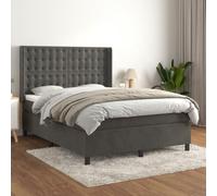 Sommiero letto matrimoniale con testiera regolabile e materasso a molle insacchettate 140x200 cm, grigio scuro velluto completo con reti guanciale, per camera da letto con rivestimento in velluto