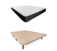 Somnia Descanso Bombay Lit Complet avec Matelas réversible + Base tapissée Extra renforcée avec 6 Pieds cylindriques métalliques filetés, 150 x 190, Beige