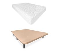 Somnia Descanso - Lit Complet avec Matelas Sena 20 réversible + Base tapissée 3D renforcée Beige avec 6 Pieds métalliques filetés, 150 x 190