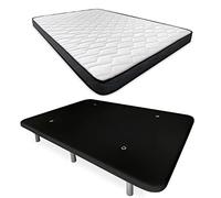 Somnia Descanso Noire Lit Complet avec Matelas Versailles réversible + Base tapissée renforcée Couleur 6 Pieds, Bois, 150 x 190