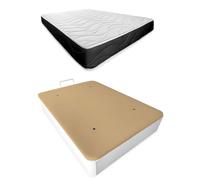 Somnia Descanso Pack Matelas viscoélastique Bombay 20 réversible + sommier en Bois Rabattable renforcé Grande capacité Blanc 150 x 190 cm