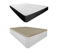 Somnia Descanso Pack Matelas viscoélastique Bombay réversible + sommier en Bois Rabattable Grande capacité, Mousse, Polaire, 135 x 200