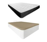 Somnia Descanso Pack Matelas viscoélastique Bombay réversible + sommier en Bois Rabattable Grande capacité, Mousse, Blanc, 135 x 180