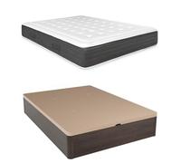Somnia Descanso Pack Matelas viscoélastique Creta + sommier en Bois Rabattable Grande capacité, Polyuréthane, Wengé, 135 x 190