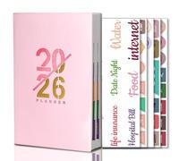 Somnr evelay Agenda semainier 2026 avec onglets mensuels colorés - Agenda hebdomadaire pour le travail, les études, la gestion du temps - Cuir synthétique souple - Format A5 - Rose