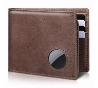 SOMOVI Portefeuille AirTag - Portefeuille à deux volets en cuir véritable avec blocage RFID et support AirTag - 2 fenêtres pour carte d'identité - Boîte cadeau pour 13 cartes (Air Tag non incluse)