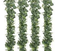 SOMYTING 4PCS Guirlandes D'eucalyptus Artificielle Verdure Guirlande 2 in 1 Faux Eucalyptus Vignes Feuilles Artificielles de Vignes Vertes Faites à la Main pour Décoration Murale de Mariage de Table