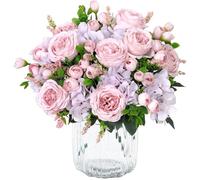 SOMYTING Lot de 4 bouquets de pivoines artificielles - Bouquet de pivoines artificielles - Fleurs d'hortensia en soie - Bouquets de pivoines en soie pour mariage, centres de table, décoration florale