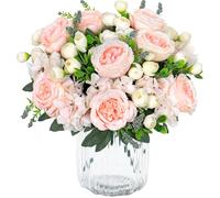 SOMYTING Lot de 4 bouquets de pivoines artificielles - Bouquet de pivoines artificielles - Fleurs d'hortensia en soie - Bouquets de pivoines en soie pour mariage, centres de table - Décoration florale