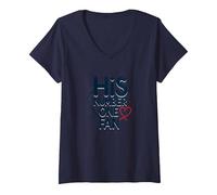 Son Fan numéro Un : Hommage Romantique étoilé T-Shirt avec Col en V, Femme, Bleu Marine, XL
