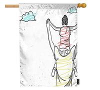 Son Ride On Father Back Welcome House Flag, Happy Fathers Day Love Play Cloud Best Dad Ever Grands drapeaux de jardin 28 x 40 pouces Yard Flag Banner Porch Flags for Patio Lawn Villa Park Outdoor De