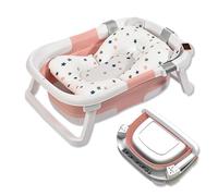 SONARIN Baignoire Bébé Pliable avec Thermomètre & Coussin de Soutien,Portable Voyage Bassin de Douche Reducteur Baignoire Bebe Antidérapante pour Nouveau-Né Tout Petits(Rose)