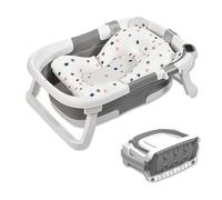 SONARIN Baignoire Bébé Pliable avec Thermomètre & Coussin de Soutien,Portable Voyage Bassin de Douche Reducteur Baignoire Bebe Antidérapante pour Nouveau-Né Tout Petits(Gris)