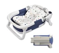 SONARIN Baignoire Bébé Pliable avec Thermomètre & Coussin de Soutien,Portable Voyage Bassin de Douche Reducteur Baignoire Bebe Antidérapante pour Nouveau-Né Tout Petits(Bleu)