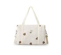 SONARIN Brodé Sac à Langer pour Bébé Fourre-tout,Grande Capacité Coton Sac Bandoulière à Langer Élégant Sac de Maternité Sac à Couches de Voyage avec 2 Crochets de Poussette(Ours)