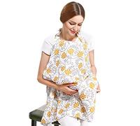 SONARIN Couvertures d'allaitement de Qualité Supérieure,motif fleur,avec Sac de Rangement,écharpe d'allaitement,4 en 1 multifonction,Respirant et Léger(Jaune)