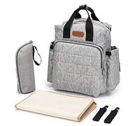 SONARIN Élégant imperméable Sac à Dos à Langer Bébé étanche avec Matelas à langer,sangle de poussette,Sac à Couches,Interface USB,Grande Capacité(Gris)