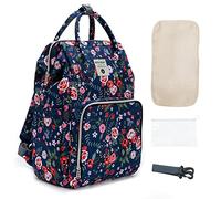 SONARIN Élégant Multifonctionnel Sacs à Dos à Langer pour Bébé,Grande Capacité Sacs à Langer Imperméable Sac à Couches de Voyage Portable avec Matelas à Langer & Crochets de Poussette(Fleur)