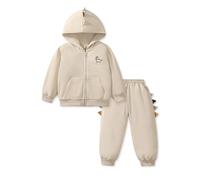 SONARIN Ensemble Garçons Manches Longues,2 Pièces Enfants Sweat-Shirt à Capuche & Pantalons Set,Mignon Dinosaure Ensemble de Vêtements pour Petit Garçon 4 Ans,Beige