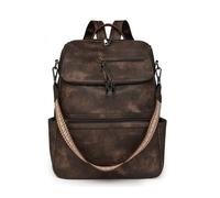 SONARIN Grand Mode Sac à Dos Femme,Vintage PU Sac à Loisir pour Dames Sacs à Dos Ordinateur Portable 15,6 Pouces,Sacs à Bandoulière Convertible pour École Travail Voyage(Café)