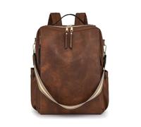 SONARIN Grande Capacité Mode Sac à Dos Femme,Vintage PU Sac à Loisir pour Dames Sacs à Dos Ordinateur Portable 15,6 Pouces,Sacs à Bandoulière Convertible pour École Travail Voyage(Marron Foncé)