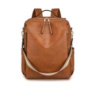 SONARIN Grande Capacité Mode Sac à Dos Femme,Vintage PU Sac à Loisir pour Dames Sacs à Dos Ordinateur Portable 15,6 Pouces,Sacs à Bandoulière Convertible pour École Travail Voyage(Marron Clair)