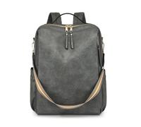 SONARIN Grande Capacité Mode Sac à Dos Femme,Vintage PU Sac à Loisir pour Dames Sacs à Dos Ordinateur Portable 15,6 Pouces,Sacs à Bandoulière Convertible pour École Travail Voyage(Gris)