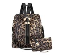 SONARIN Mode Sac à Main à Dos Femme,Imperméable PU Sac à Dos Femme avec Sac à Main Antivol Sac à Dos Loisir Sac d'École Sac de Voyage Sac à Bandoulière Convertible(Léopard Marron)