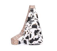 SONARIN Mode Sac de Poitrine Femme,Vintage PU Sacoche Femme Sac Bandouliere Sac d'Epaule Pochette Bandoulière avec Bandoulière Réglable pour Travail École Voyage Randonnée(Vache)