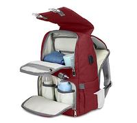 SONARIN Multifonction Imperméable Sac à Dos à Langer pour Bébé avec matelas à langer,interface USB,Sac à langer avec sacs isolants bouteille,Grande Capacité,Lavable en Machine,Résistant(Rouge)