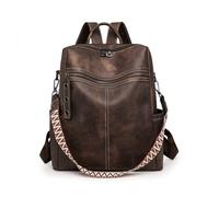 SONARIN Polyvalent Mode Sac à Dos Femme,Vintage PU Sac à Dos Loisir pour Dames Sacs d'École Cartable Filles,Sacs à Bandoulière Convertible pour Collège Travail Voyage(Café)