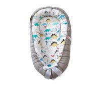 SONARIN Portable Reducteur de Lit Bébé,Nid Bébé Cocoon Nouveau-né Doux Respirant,Couffin de Voyage Nourrisson avec 100% Coton Housse Réversible Lavable,88 x 53 cm(Gris-Dinosaure)